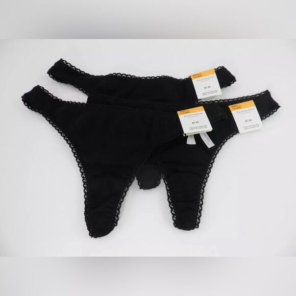 CHARTER CLUB Everyday Cotton Women's Lace-Trim Thong Set of 3, S - Picture 1 of 6